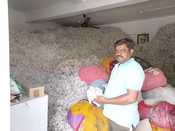Seen here is the cotton produce from the recent Kharif season belonging to Shrikant Kale (41), a farmer from Sanglud Budruk village. He has stored the same in a room of his house due to prices lower than the MSP offered for the same in the Akola Agricultural Produce Market.