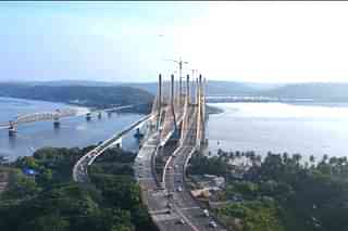 The new cable-stayed Zuari Bridge.