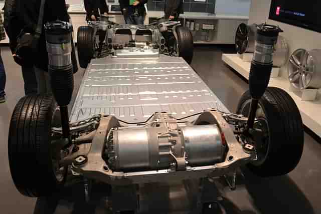 Tesla Model S chassis with powertrain and battery pack