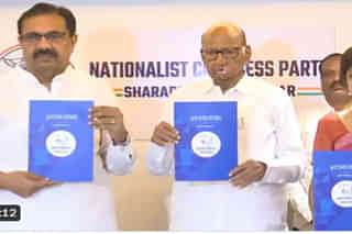NCP (SP) chief Sharad Pawar presenting the party manifesto
