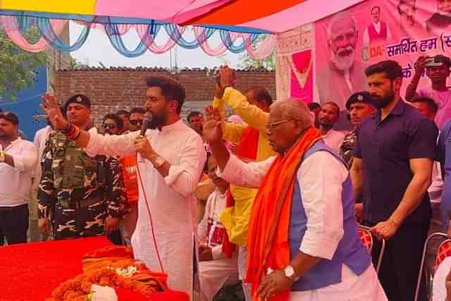 Chirag Paswan canvassing votes for Jitan Ram Manjhi in Gaya. (Twitter)