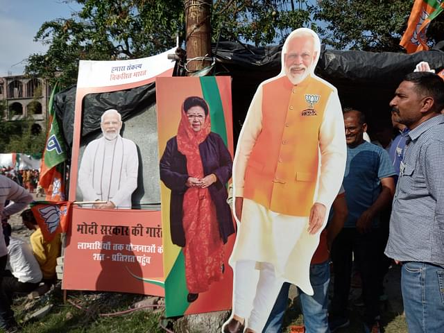 The cutouts of PM Modi and Mala Rajya Laxmi Shah. All pictures by Sumati Mehrishi. 