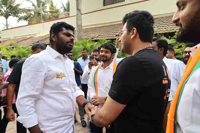 Surya with Annamalai in Coimbatore.