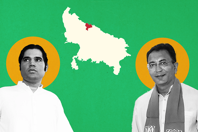 Varun Gandhi (L), the incumbent Member of Parliament representing Pilibhit Lok Sabha seat and BJP's new candidate Jitin Prasada.