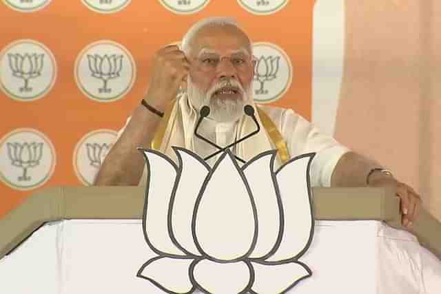 Prime Minister Narendra Modi speaking at an election rally.