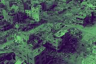 Buildings brought down in Gaza by Israeli bombing.