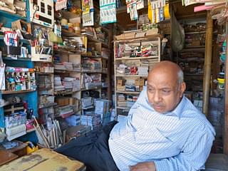 Mohan Maheshwari in his stationary store in Puranpur.