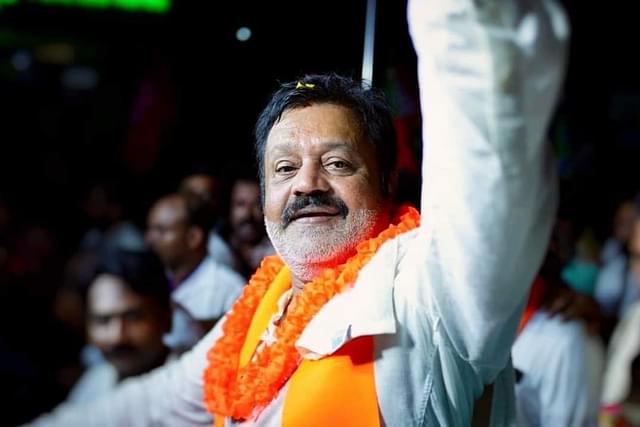 BJP's Suresh Gopi during a campaign rally. 