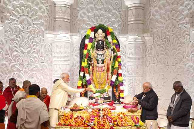 Inside the garbhagriha of the Ayodhya Ram Mandir on 22 January, 2024
