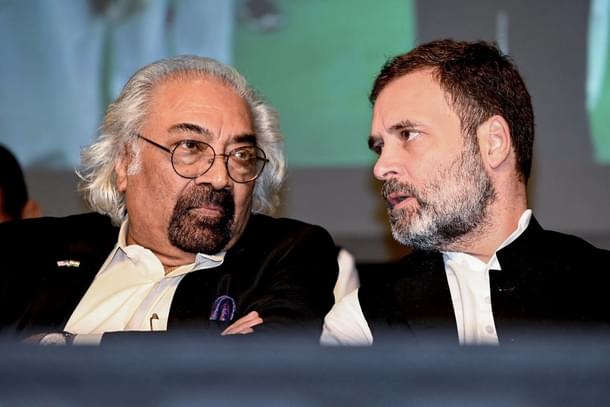 Congress leader Rahul Gandhi (R) with Sam Pitroda.