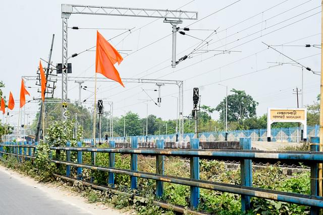 Saffron flags flutter beside Naxalbari railway station (Image credit: Sayan Sarkar)