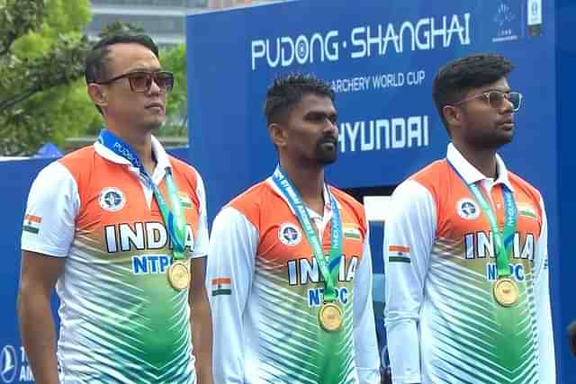 Gold medal winning men's recurve team