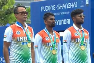 Gold medal winning men's recurve team