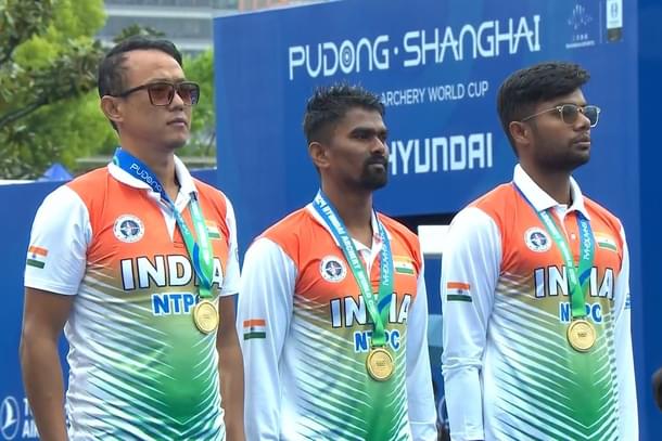 Gold medal winning men's recurve team