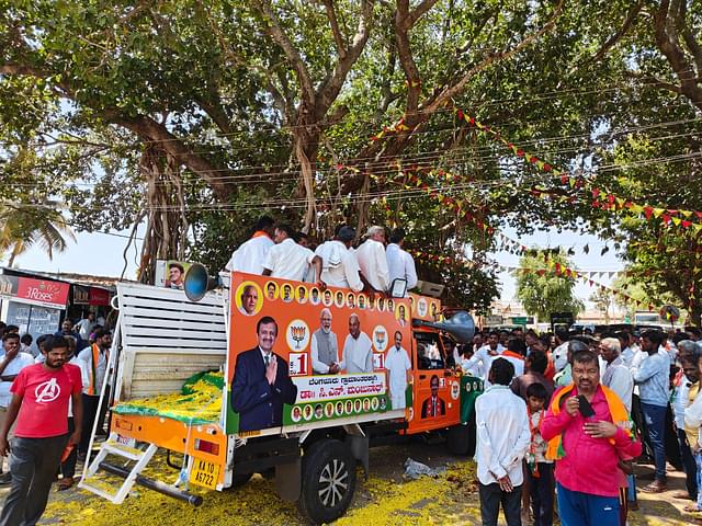 His vehicle for roadshows with BJP and JD(S) supporters atop.