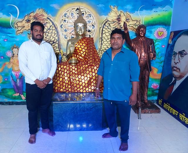Atul Rote (on the left), a property agent and Santosh Gawai (on the right), a mandap business owner at a Buddha Vihara in Akola city. Both said that they will stand by the Prakash Ambedkar-led VBA in this election.