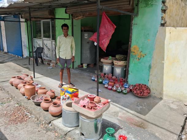 Raman showing the products they make and sell. (AnkitSaxena/Swarajya)