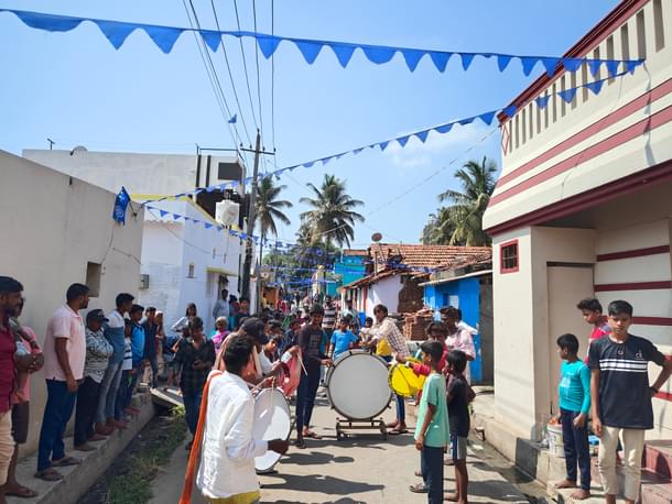 The local band welcoming the Maharaja to the Ambedkar Colony.