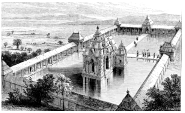 Restored impression by J. Duguid (1870–73) of Martand Sun Temple in 1870. (Kashmiri times)