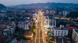 Aerial view of Guwahati with an elevated road