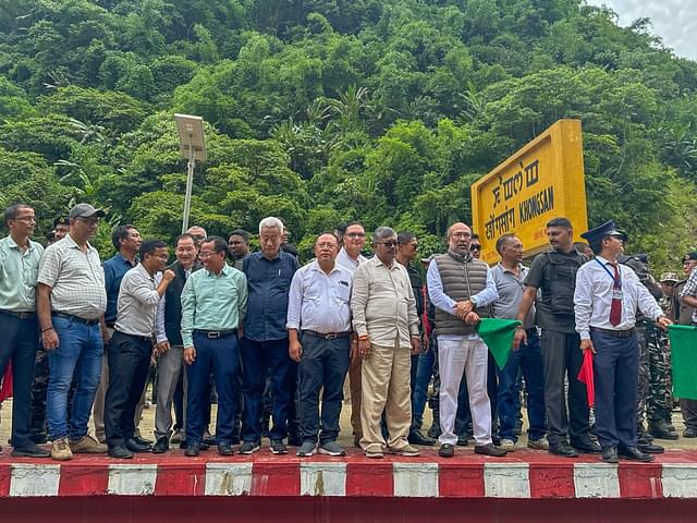 Manipur CM N. Biren Singh welcomes first goods train at Khongsang Station last July.