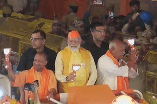 PM Modi during the roadshow in Ayodhya