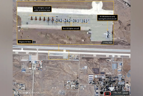 Satellite imagery of the J-20 jets deployed at Shigatse. (NDTV)