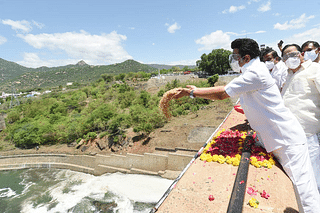 Tamil Nadu CM Stalin and ministers at the Mettur dam for the ceremonial release of water for irrigation