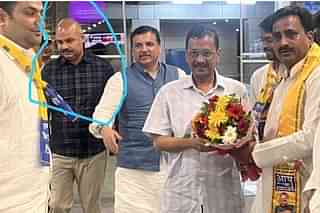 Bibhav Kumar seen with Sanjay Singh and Arvind Kejriwal at Lucknow airport