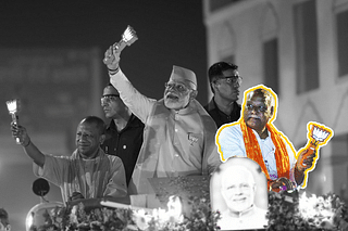 Lallu Singh (extreme right) with PM Modi during latter's roadshow in Ayodhya (X)