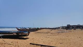 Boats idling on the seashore because of the cyclone alert.

