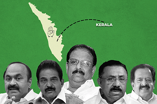 K Sudhakaran (C) and other Congress leaders