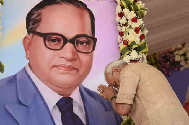 PM Modi paying tribute to Dr B R Ambedkar