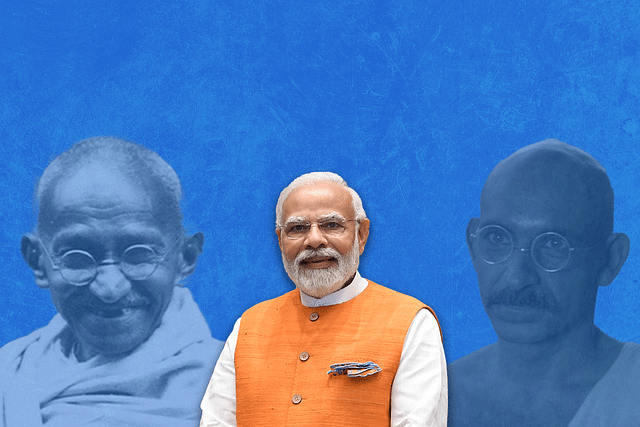 Mahatma Gandhi (left), Narendra Modi (centre) and Ben Kingsley playing Gandhi in Richard Attenborough's film (right)