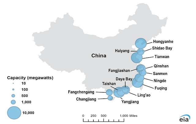 Operational nuclear power capacity in China, as of April 2024