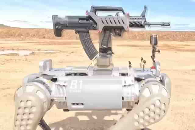 Screen grab of machine gun carrying robotic dog unveiled in joint military  drills between Cambodia and China. (Youtube/ CCTV Video News Agency)