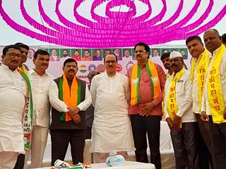 Ajit Pawar, NCP chief and husband of Baramati Lok Sabha candidate Sunetra Pawar (in the middle) with the BJP leader and former Congress Legislator from Indapur Harshwardhan Patil (to Ajit Pawar's left) and Dattatray Bharne, present NCP Legislator from Indapur (second on Ajit Pawar's right).