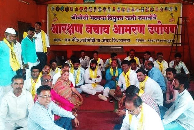OBC protest site at Vadhi Godhri village in Maharashtra's Jalna District. Seated in the middle OBC activist Prof Lakshman Hake.