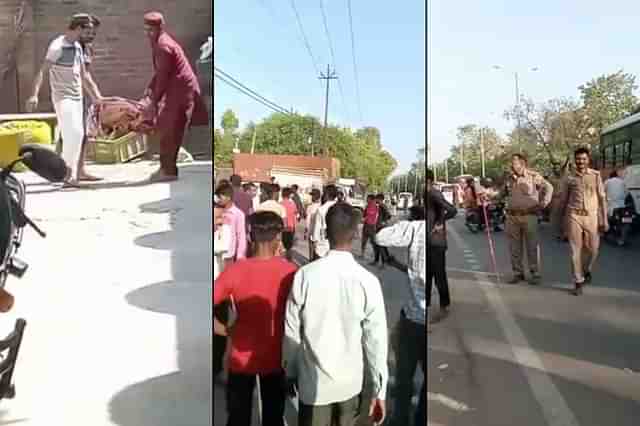 Still from viral videos showing buffalo slaughter and subsequent protests in Jogither village