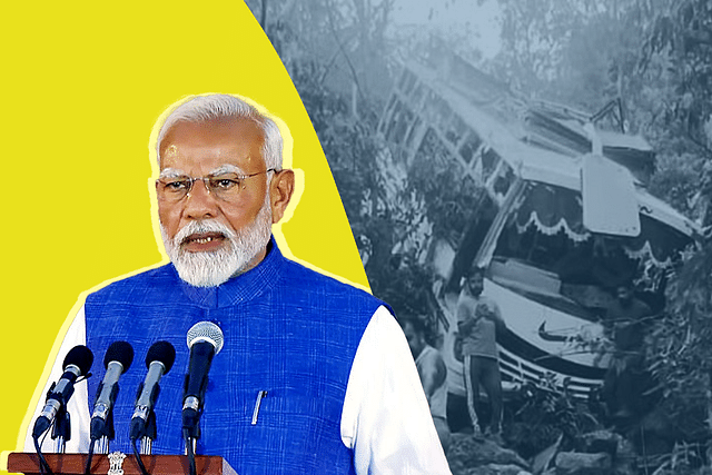 Prime Minister Narendra Modi, left, and the aftermath of the terror attack, right. 