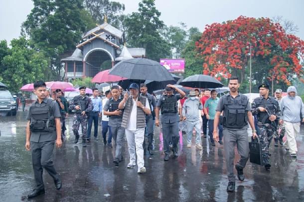 Manipur CM N Biren Singh walking in security cover