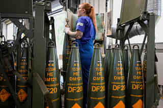 Rheinmetall 155mm artillery shells production line. (Reuters)
