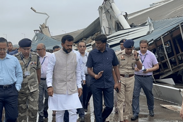 Civil Aviation Minister Ram Mohan Naidu arrived at the Delhi airport after the roof collapse (Pic Via X)