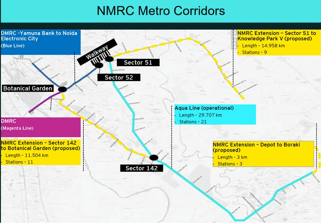 The metro map for Noida-Greater Noida. (Source: nmrcnoida.com)