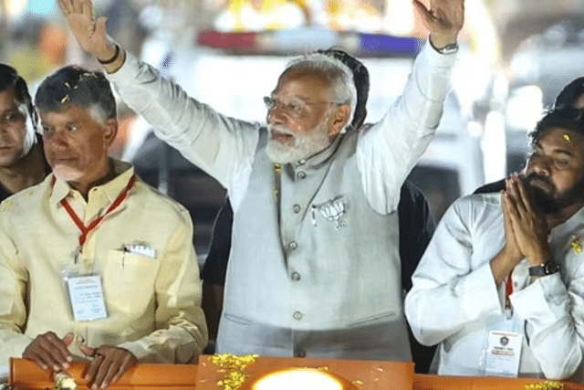 Prime Minister Narendra Modi at an election rally in Andhra Pradesh.  