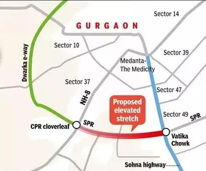 Proposed alignment of the elevated link between two expressways. (Source: TOI)