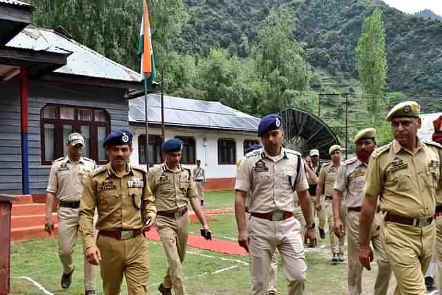 Jammu-Kashmir DGP R R Swain with police personnel