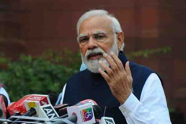 Prime Minister Narendra Modi outside Parliament. 