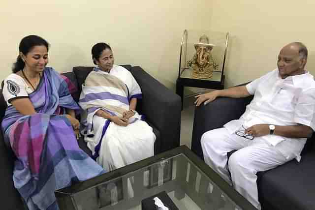 TMC chief Mamata Banerjee with NCP leaders Sharad Pawar and Supriya Sule