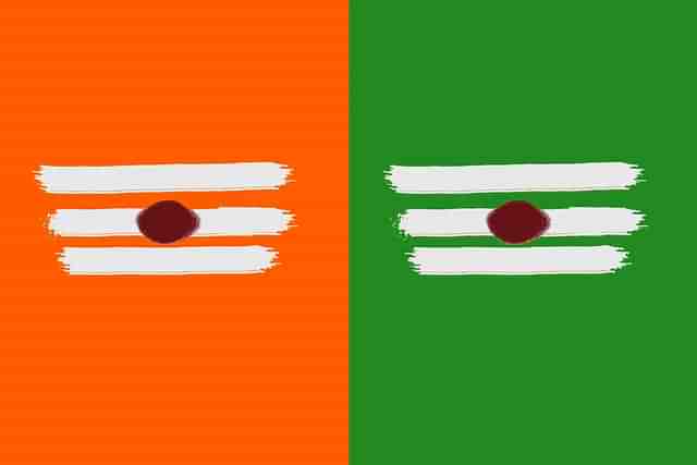 Saffron means Dharma. Green means Dharma too.